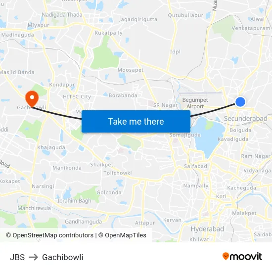 JBS to Gachibowli map