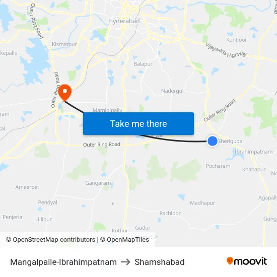 Mangalpalle-Ibrahimpatnam to Shamshabad map