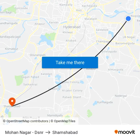Mohan Nagar - Dsnr to Shamshabad map