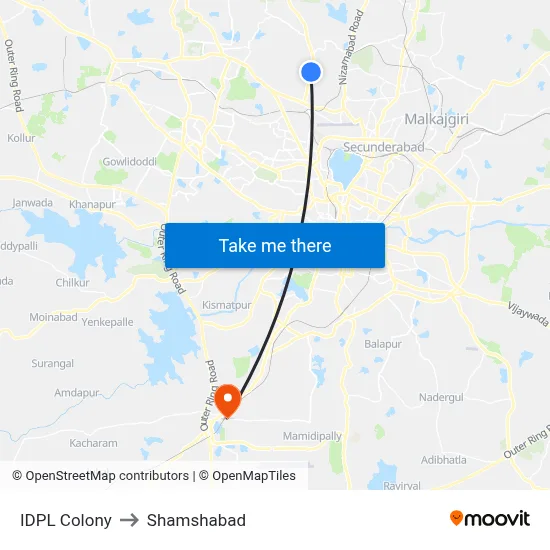 IDPL Colony to Shamshabad map