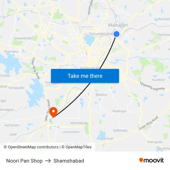 Noorie Pan Shop Twd Mettuguda to Shamshabad map