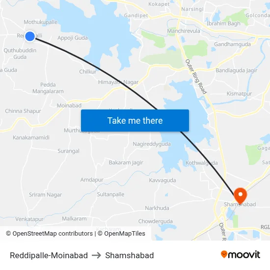 Reddy Pally Twd Veerannapet to Shamshabad map