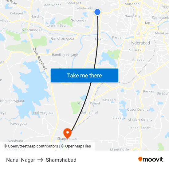 Nanal Nagar to Shamshabad map