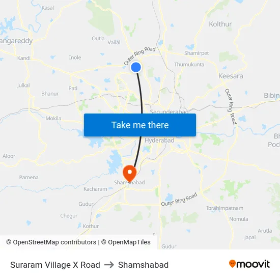 Suraram Village X Road to Shamshabad map