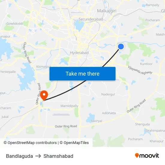 Bandlaguda to Shamshabad map