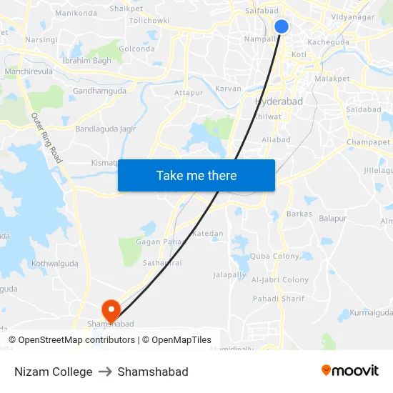 Nizam College Twd Afzal Gunj to Shamshabad map