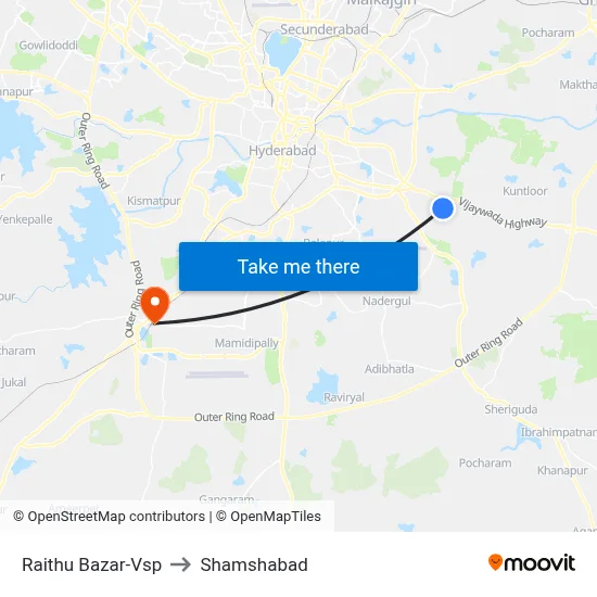 Raitu Bazar Twd Kamalanagar to Shamshabad map