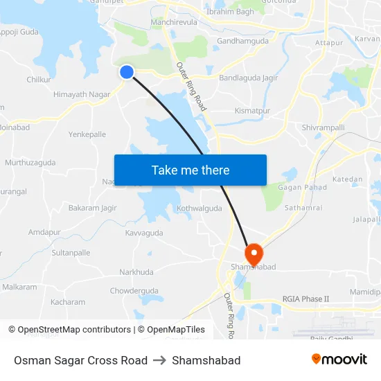 Osman Sagar Cross Road to Shamshabad map