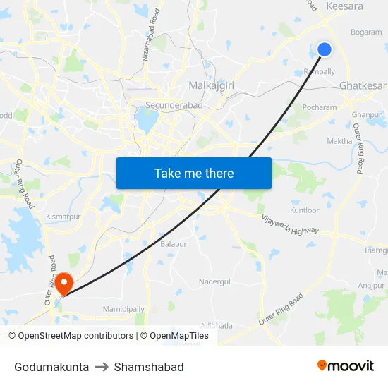 Godumakunta to Shamshabad map