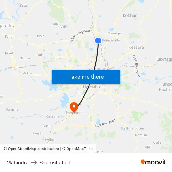 Mahindra to Shamshabad map