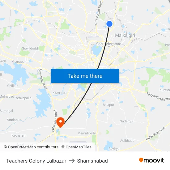 Teachers Colony Twd Kistamma Enclave to Shamshabad map