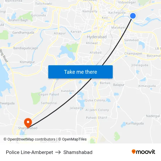 Police Line-Amberpet to Shamshabad map