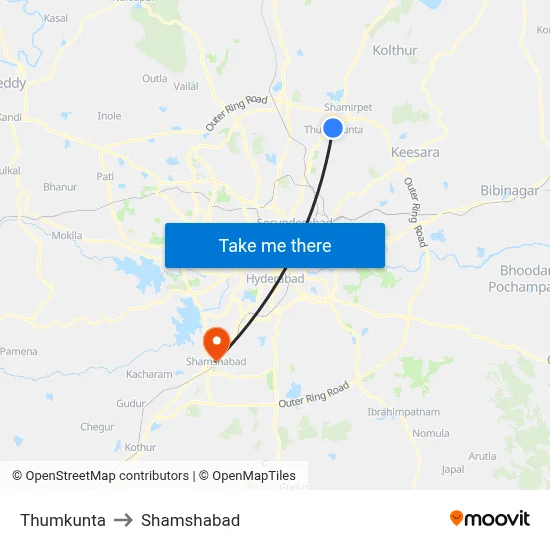 Thumkunta to Shamshabad map
