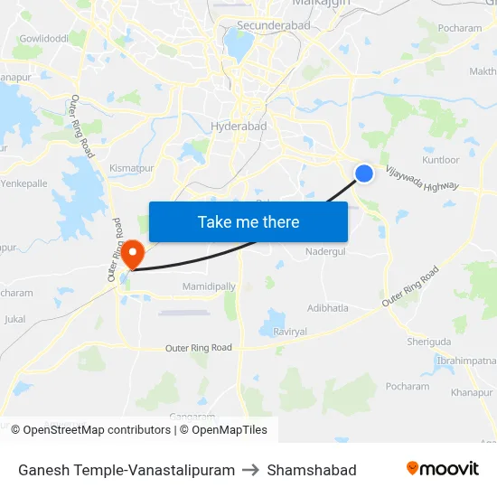 Ganesh Temple-Vanastalipuram to Shamshabad map