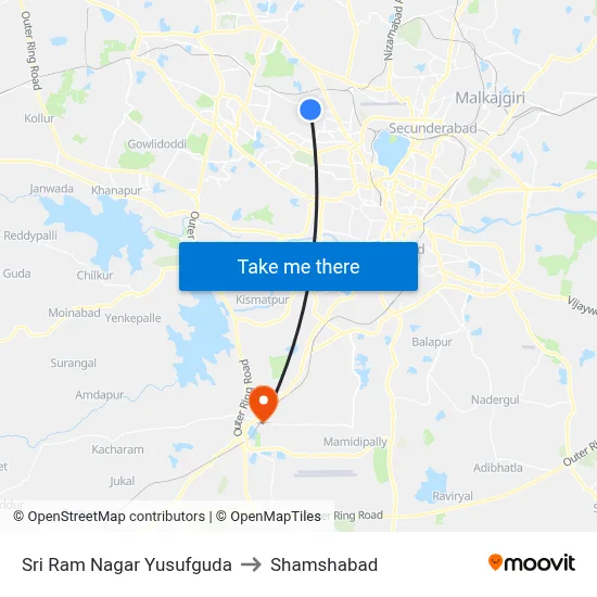 Sri Ram Nagar Yusufguda to Shamshabad map