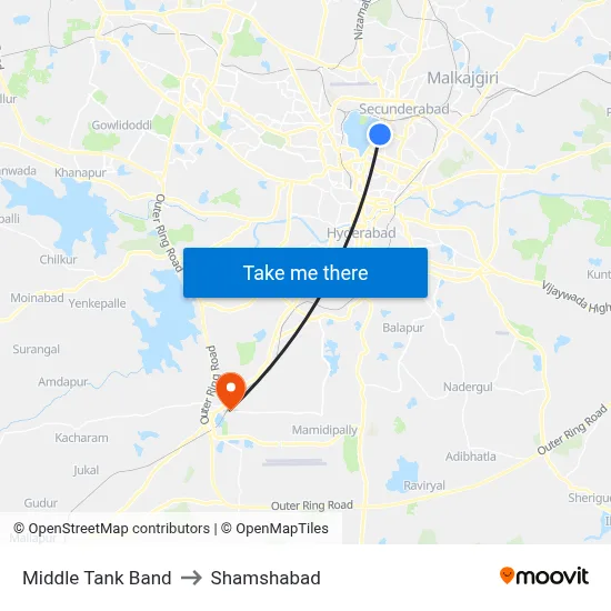 Middle Tank Band to Shamshabad map