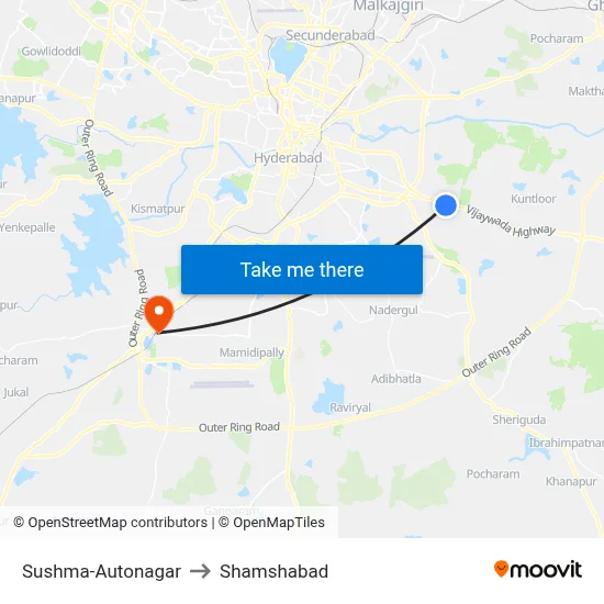 Sushma-Autonagar to Shamshabad map