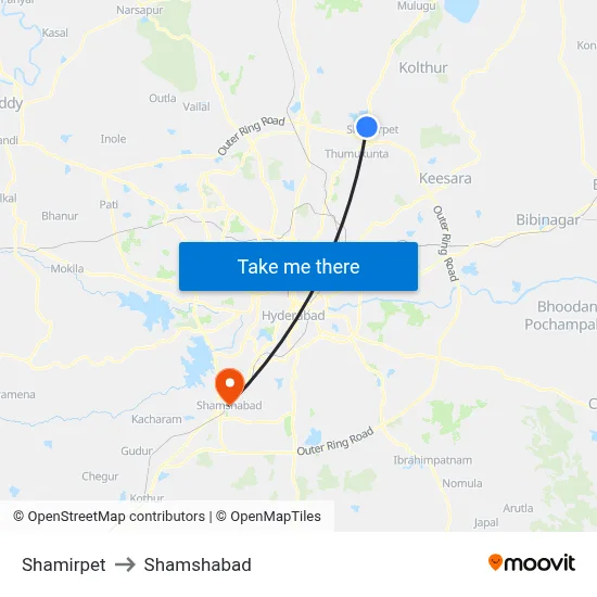 Shamirpet to Shamshabad map