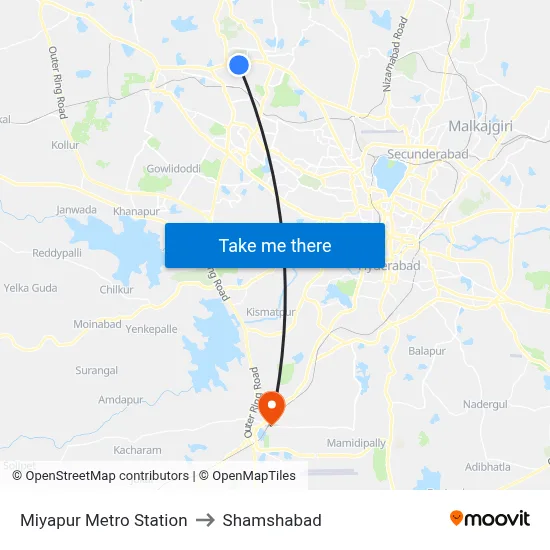 Miyapur Metro Station to Shamshabad map