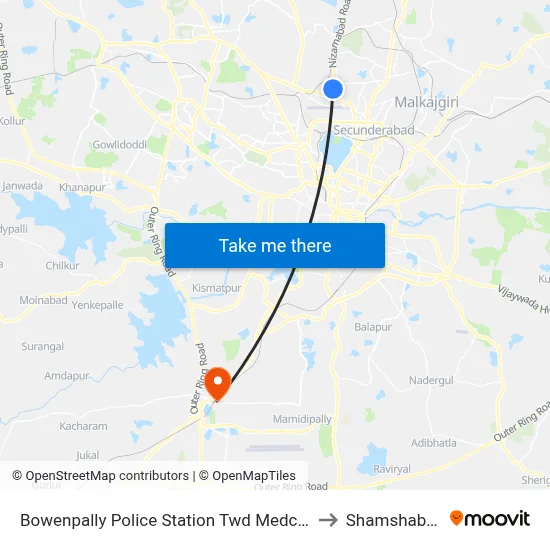 Bowenpally Police Station Twd Medchal to Shamshabad map