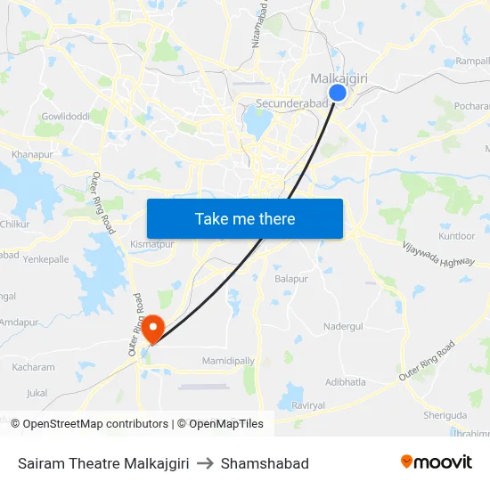 Sai Ram Theatre Twd ECIL to Shamshabad map