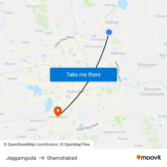 Jaggamguda to Shamshabad map