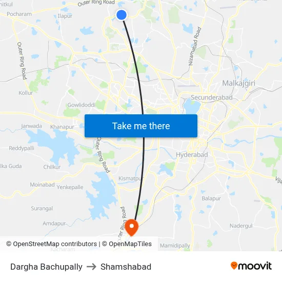 Dargha Bachupally to Shamshabad map