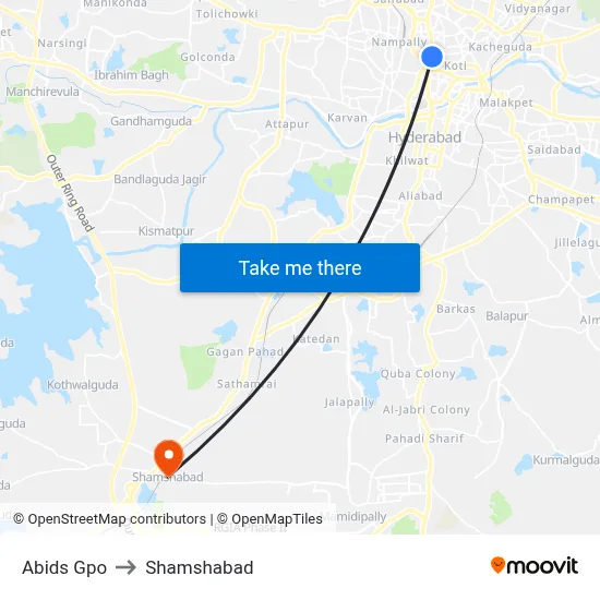 Abids Gpo to Shamshabad map