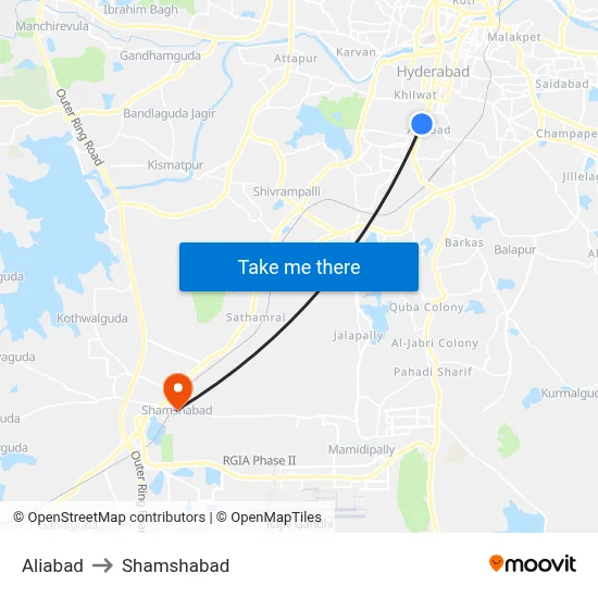Aliabad to Shamshabad map