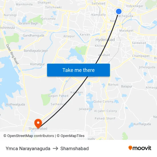 Ymca Narayanaguda to Shamshabad map