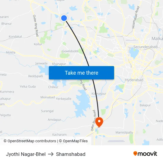 Jyothi Nagar-Bhel to Shamshabad map