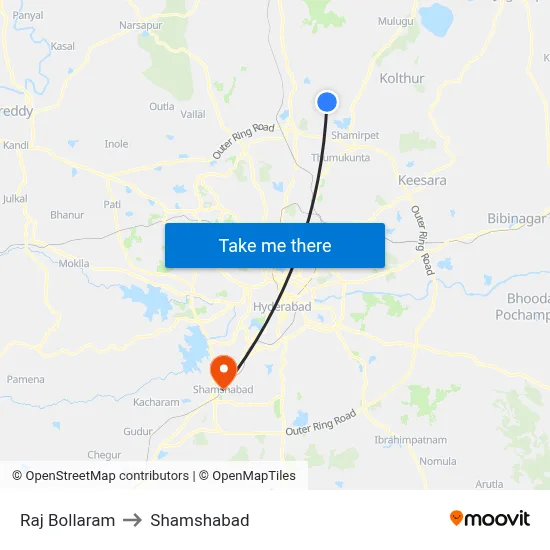 Raj Bollaram to Shamshabad map