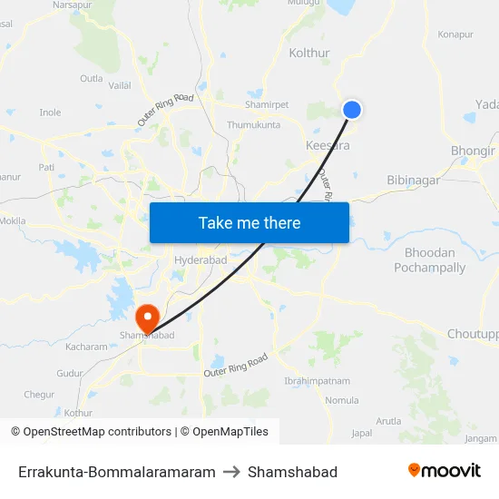 Errakunta-Bommalaramaram to Shamshabad map