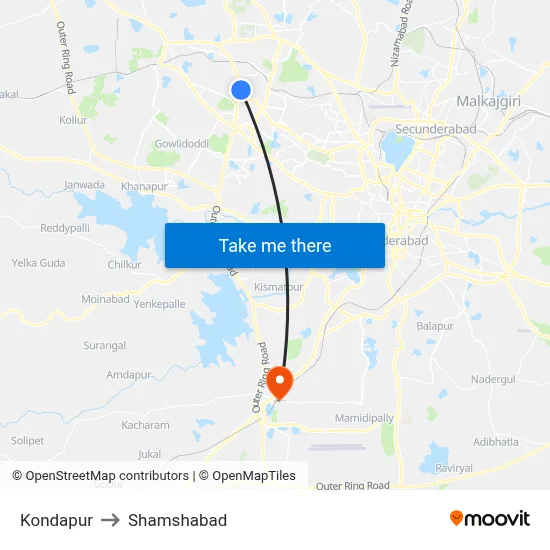 Kondapur Twd Hafizpet to Shamshabad map