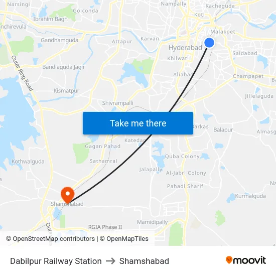 Dabilpur Railway Station to Shamshabad map