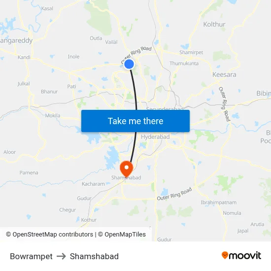 Bowrampet to Shamshabad map