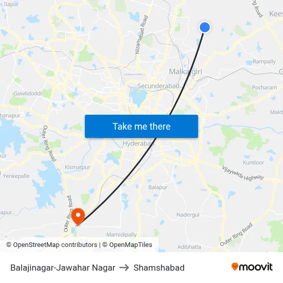 Balajinagar-Jawahar Nagar to Shamshabad map