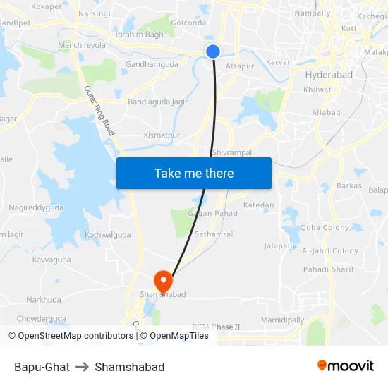Bapu-Ghat to Shamshabad map