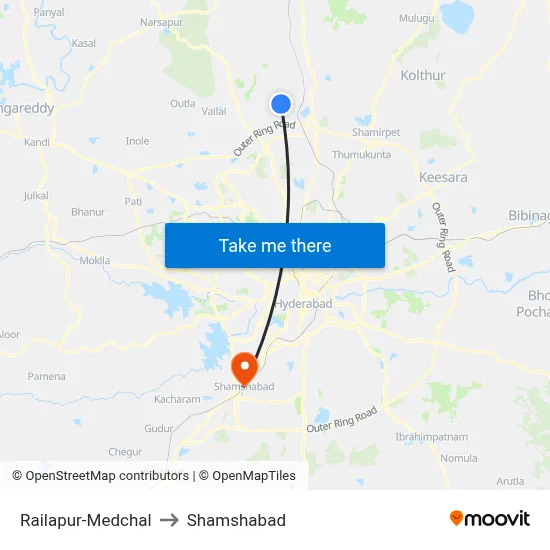 Railapur-Medchal to Shamshabad map