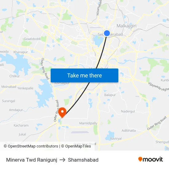 Minerva Twd Ranigunj to Shamshabad map