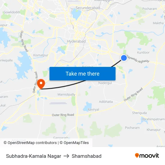 Subhadra Nagar Twd Raitu Bazar to Shamshabad map
