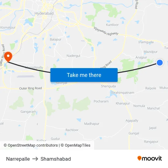 Narreepalle Twd Polkampally to Shamshabad map