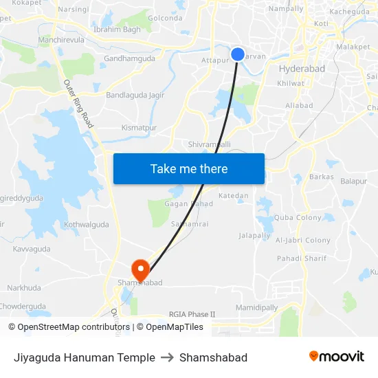 Jiaguda Kht Twd Langarhouse to Shamshabad map
