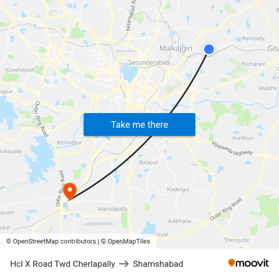 Hcl X Road Twd Cherlapally to Shamshabad map