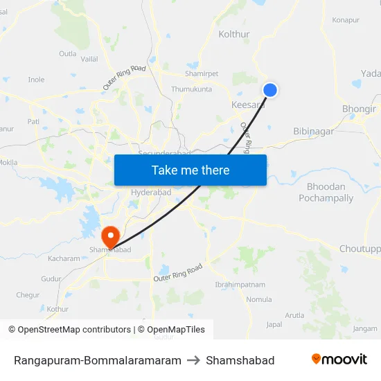Rangapuram-Bommalaramaram to Shamshabad map