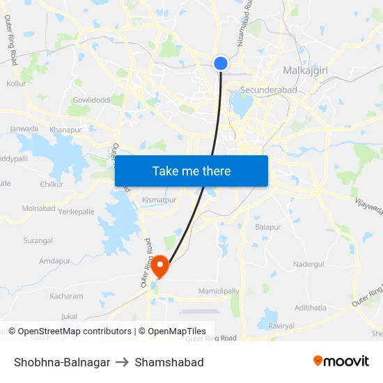 Shobhna-Balnagar to Shamshabad map
