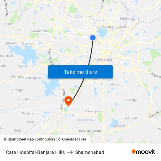 Care Hospital Twd RGIA to Shamshabad map