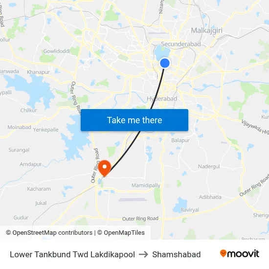 Lower Tankbund Twd Lakdikapool to Shamshabad map