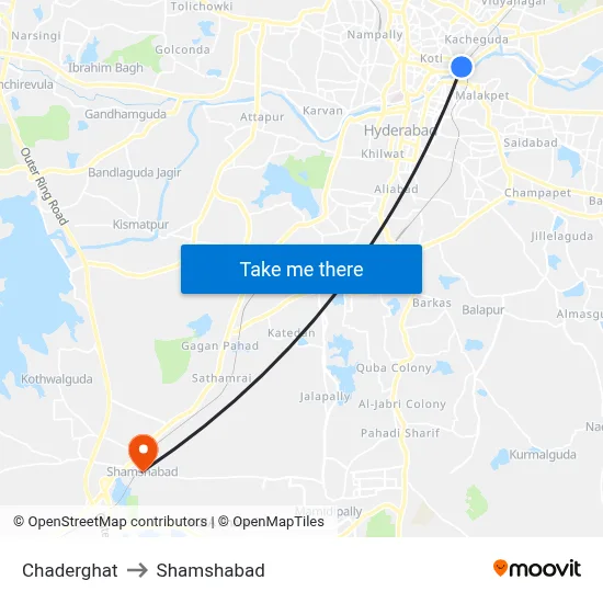 Chaderghat to Shamshabad map