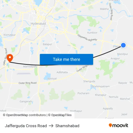 Jafferguda X Road Twd Mgbs to Shamshabad map
